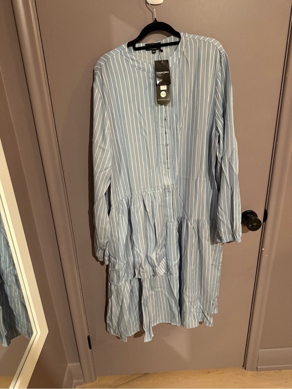 Light Blue Striped Midi Dress - Casual Tiered Shirt Dress